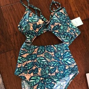 floral print cute one piece swim suit